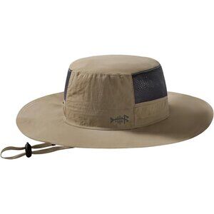 Unisex Khaki 100% Nylon Wide Brim Mesh Uv Protection With Chin Strap Cowboy Hat